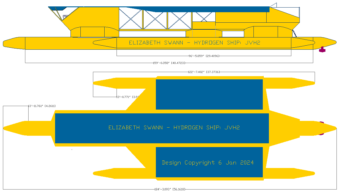 A CAD drawing for the proposed hydrogen powered Elizabeth Swann, queen of the seas and river Nile